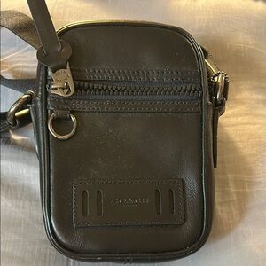 Coach Black Belt Bag with Embossed Logo and Metal Hardware